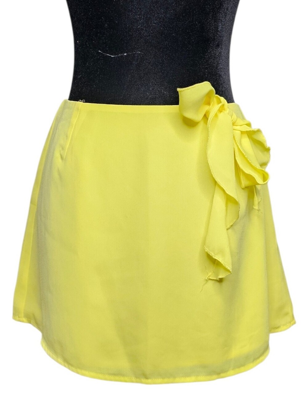 NWT White Fox Boutique Neon Yellow Chiffon Ruffle Mini Skirt Size Small